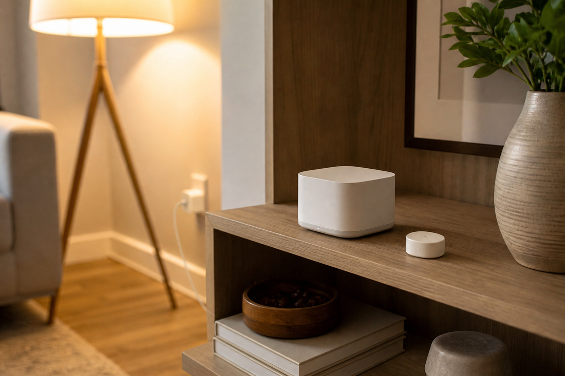 Matter Thread border router supporting a smart sensor, plug, and light in a modern home