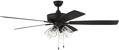 Craftmade P104SB5-52BWNFB Pro Plus 52" Ceiling Fan with LED Lights & Pull Chain, 5 Reversible Black Walnut/Flat Black MDF Blades, Satin Brass