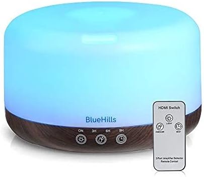 BlueHills Premium Large 3000 ML and 1000 ML XL Essential Oil Diffusers Humidifiers Combo Set of 2 for Large Room Home with Décor LED Lights Great Gift – Dark Wood Grain.