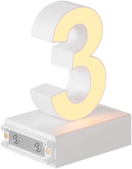 LED Magnetic Number 3, H 3.7" Light with Touch Control, White, Dimmable, Warm White 3000K