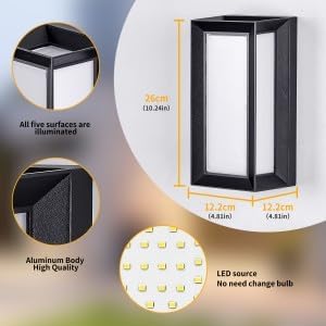 LANFU LED Modern Outdoor Wall Sconce Light 3000k 4500k 6000k 3-Color Adjustment Outside Light, Black IP65 Waterproof for House Patio Yards,Exterior Wall (1 Pack)