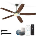 Amico Ceiling Fans with Lights, 60 inch Smart Ceiling Fan with Remote/APP/Alexa Control, Reversible, 5 Blades, 6 Speeds, 3CCT, Dimmable, Noiseless, Wifi Ceiling Fan for Farmhouse, Bedroom, Brown