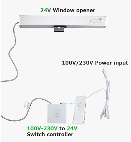 Electric Window Opener Actuator, 24V Chain Window Opener with Remote Control & Switch, 300mm-800mm Stroke for Skylight Windows and Roof Vents (600mm)