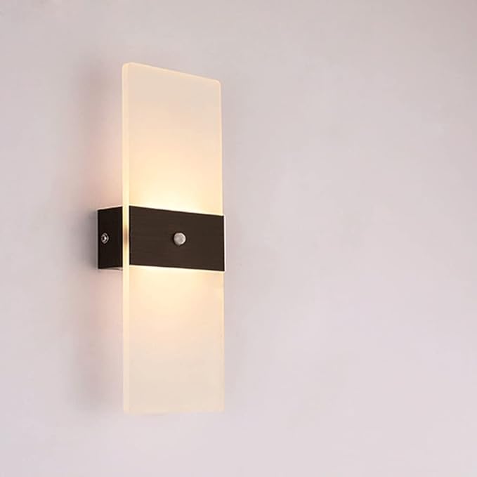 LED Motion Sensor Wall Lamp Security Light 12W SMD 2835 Acrylic Up/Down Wall Sconce Light Motion Activated Porch Lamp Fixture Modern Lighting for Stairway Patio Aisle Brushed Black 3000K