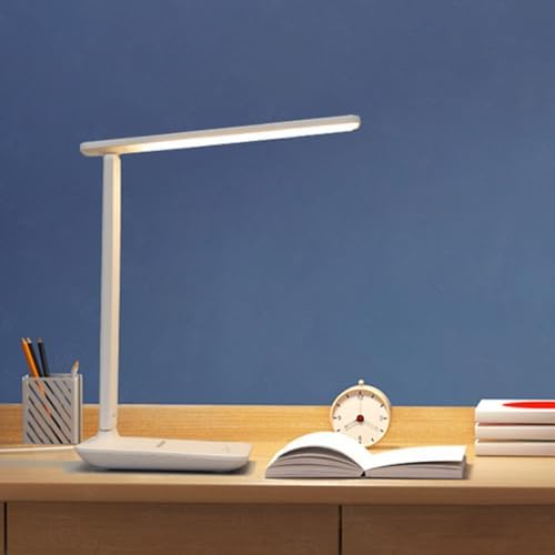 BAFOVY LED Desk Lamp, Foldable Eye Caring Table Lamp with Touch Control 5 Color Temperatures 5 Dimmable Levels USB Charging Port for Home Office Reading Study (White)