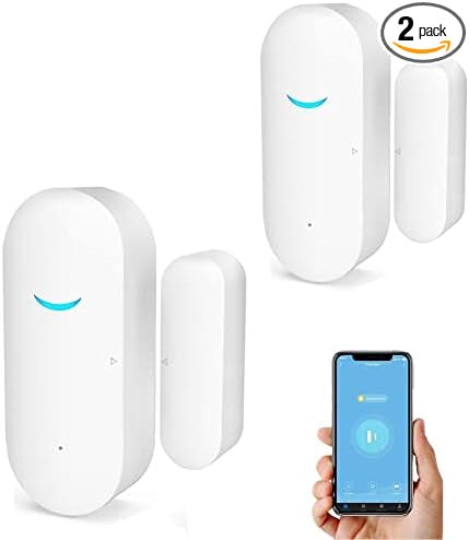 2-Pack WiFi Door and Window Sensors,Tuya Smart Alarm with Free Notification APP Control Home Security Alarm System, No Hub Required,Compatible with Alexa, Google Home