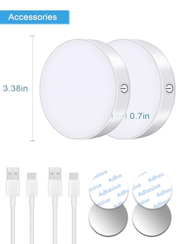 WILLED 3000K Dimmable Touch Lights, Battery Rechargeable Tap Lights, Magnet Stick on Closet Light, Portable LED Puck Night Lights for Cabinet, Wardrobe, Counter, Kitchen, Bedroom (2 Pack) - Image 2