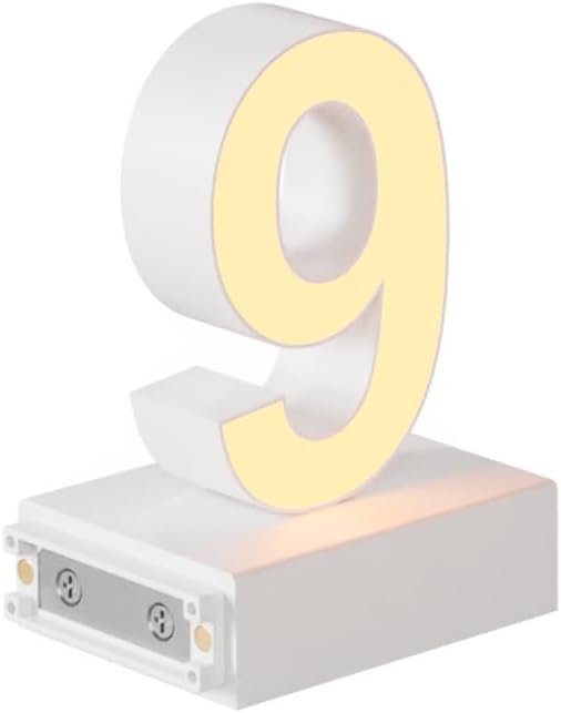 LED Magnetic Number 9, H 3.7" Light with Touch Control, White, Dimmable, Warm White 3000K
