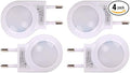 4 Pack of White EU 2-pin Plug - Portable Plug-in 0.7W Travel LED Night Light with Light Sensor Controlled Dusk to Dawn, No USB Port