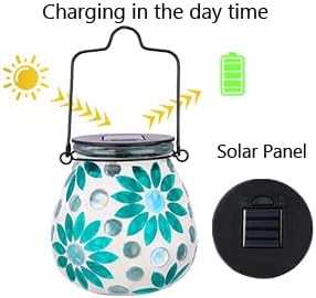 Bshine Mosaic Solar Lantern Outdoor Hanging Waterproof, Flower Mosaic Light Indoor Decorative Table, Garden Decor for Yard Outside, Path, Courtyard, Lawn, Birthday Gift for Mom Women Gardening