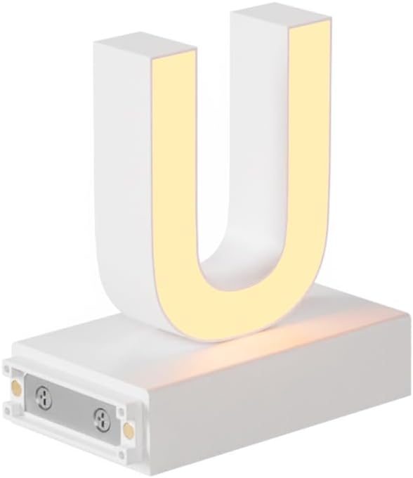 LED Magnetic Letter U, H 3.7" Light with Touch Control, White, Dimmable, Warm White 3000K