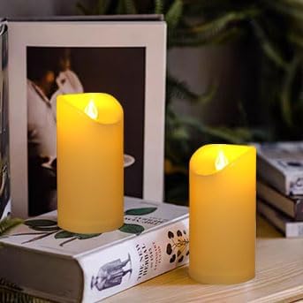 CANDLE CHOICE Outdoor Battery Operated Flameless Candles with Remote Timer Waterproof Flickering Plastic Electric LED Pillar Lights for Lantern Patio Garden Wedding Party Decorations 3x6 Inches 2 Pack