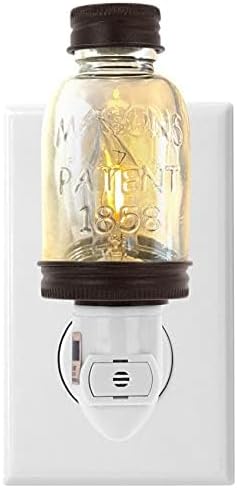 Autumn Alley Rustic Mini Mason Jar Night Light in Bronze | Auto On/Off Sensor | Plug in Farmhouse Wall Decor | Cute Country Night Light | Energy Efficient LED Bulb | Timeless Design