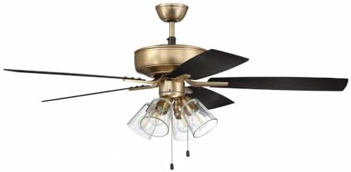 Craftmade P104SB5-52BWNFB Pro Plus 52" Ceiling Fan with LED Lights & Pull Chain, 5 Reversible Black Walnut/Flat Black MDF Blades, Satin Brass