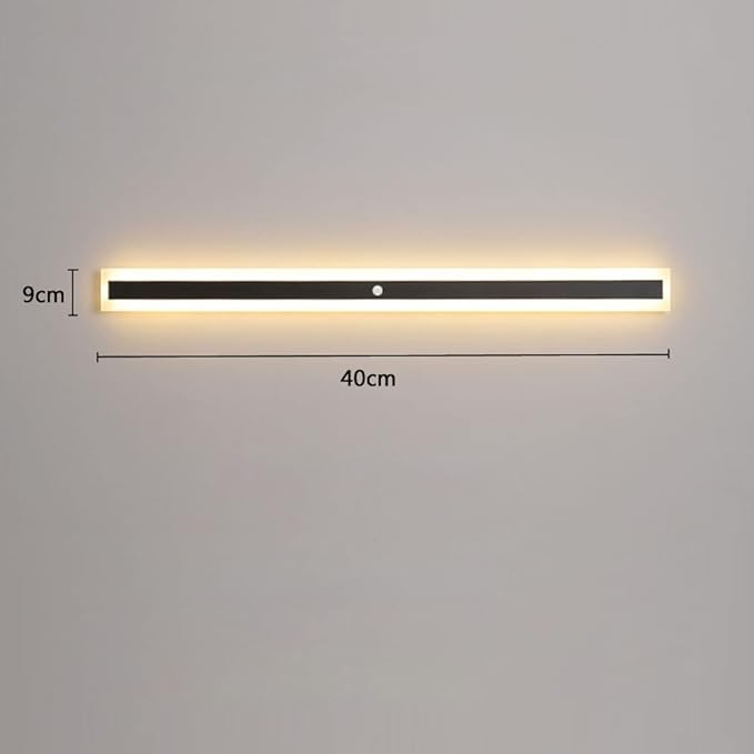 Motion Sensor Wall Light Black Metal IP65 Waterproof Wall Sconces Bedside Decoration Background Linear Lighting Wall Lamp Warm White Long Strip for Corridor Patio Courtya,40cm