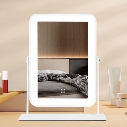 Rechargeable Small Vanity Mirror with Lights,9"x11"Portable LED Desk Mirror, Make up Mirror with Lighting,Touch Screen with 3-Color Lighting, Dimmable, for Shaving, Tabletop, Bedroom