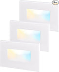 LEONLITE White 5CCT 120V LED Step Lights, 3.5W 150LM 5%-100% Dimmable Horizontal Stair Lights Indoor Outdoor Wet Location, CRI90+ & ETL, 2700K/3000K/3500K/4000K/5000K, Aluminum, Pack of 3