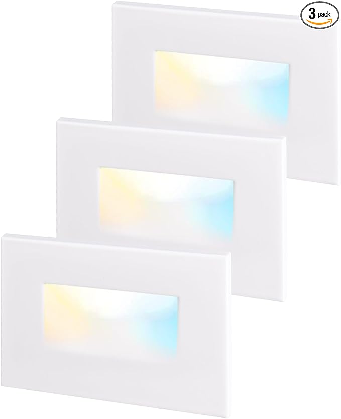 LEONLITE White 5CCT 120V LED Step Lights, 3.5W 150LM 5%-100% Dimmable Horizontal Stair Lights Indoor Outdoor Wet Location, CRI90+ & ETL, 2700K/3000K/3500K/4000K/5000K, Aluminum, Pack of 3