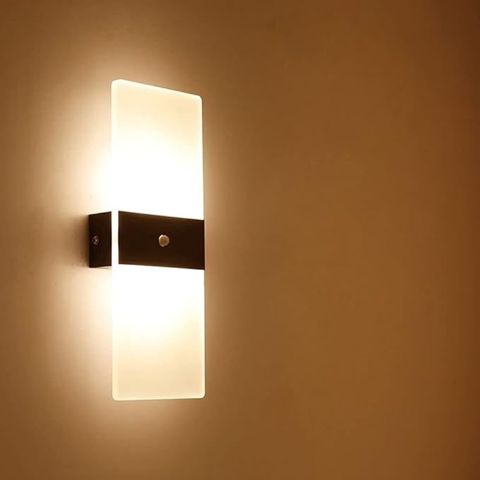 LED Motion Sensor Wall Lamp Security Light 12W SMD 2835 Acrylic Up/Down Wall Sconce Light Motion Activated Porch Lamp Fixture Modern Lighting for Stairway Patio Aisle Brushed Black 3000K