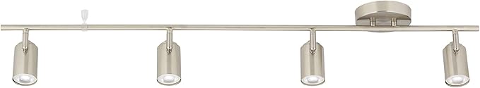 Pro Track Vester 4-Head LED Wall or Ceiling Track Light Fixture Kit Spot-Light GU10 Dimmable Directional Silver Brushed Nickel Finish Modern Kitchen Bathroom Living Room Dining Hallway 40" Wide