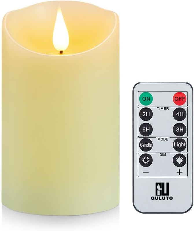 Flickering Flameless Candles, Battery Operated Candles with Remote and Timer, Last 1000+ Hours Battery Candle, 3D Wick, Real Wax Pillar Electric led Candle, Wedding, Christmas Decor 3" x 6"