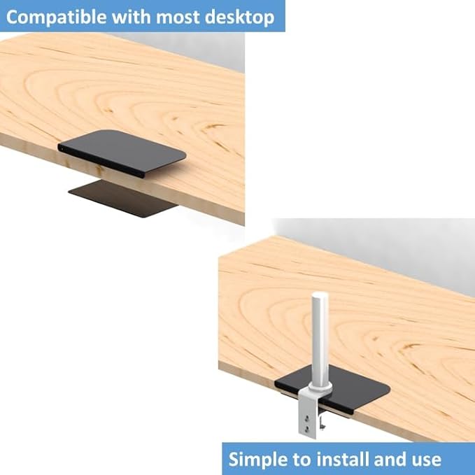 AEONS Steel Monitor Mount Reinforcement Plate for Thin, Glass and Other Fragile Tabletop, Steel Bracket Plate Fits Most Monitor Stand C Clamp Installation