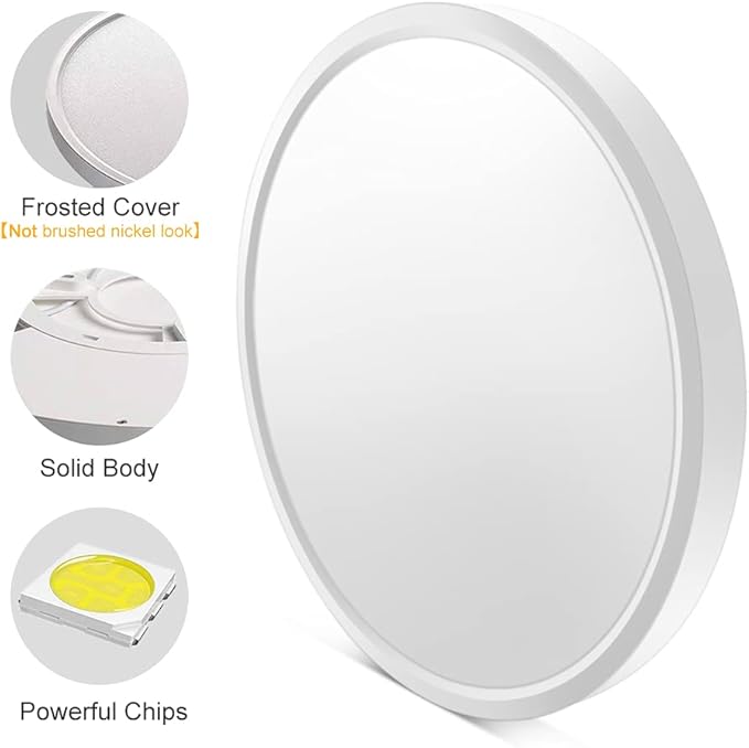 LightingWill 12 Inch LED Flush Mount Ceiling Light Fixture, 2800K Warm White, 3200LM, 24W, Flat Modern Round Lighting Fixture, 240W Equivalent White Ceiling Lamp for Kitchens, Bedrooms.etc.