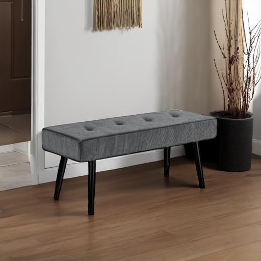 Entryway Bench - Grey Bench for Bedroom, Modern Ottoman End of Bed, Corduroy Padded Benches for Living Room, Foyer, Mudroom, Hallway - 39" L x 14" W x 17" H