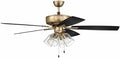 Craftmade P104SB5-52BWNFB Pro Plus 52" Ceiling Fan with LED Lights & Pull Chain, 5 Reversible Black Walnut/Flat Black MDF Blades, Satin Brass