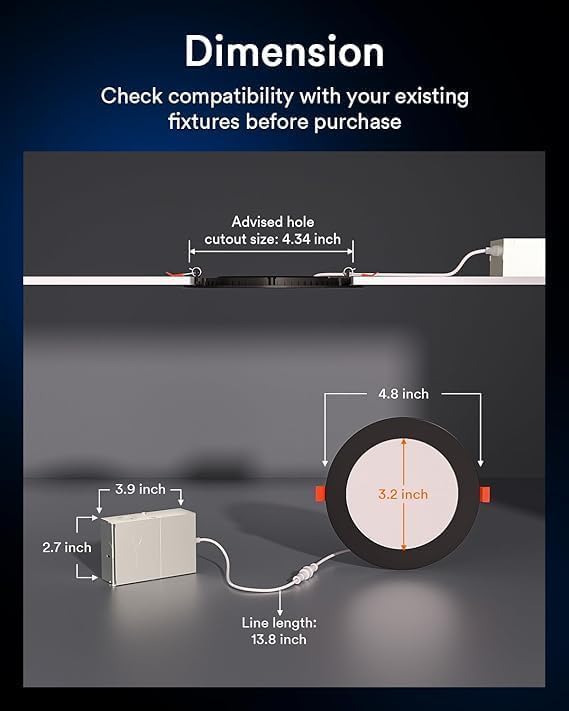 Lumary Black Smart Recessed Lighting 4 Inch, 9W 780LM Color Changing LED Downlight with J-Box, Dimmable Canless Wafer Light, Compatible with Alexa/Google Assistant/BT Remote, ETL Listed, 4 Pack