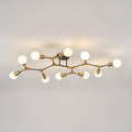 Mid Centur Modern 10 Light Semi Flush Mount Ceiling Lighting Fixture for Dining Room Living Room Bedroom Aisle Kitchen Restaurant,Metal Gold and Black Sputnik Chandelier