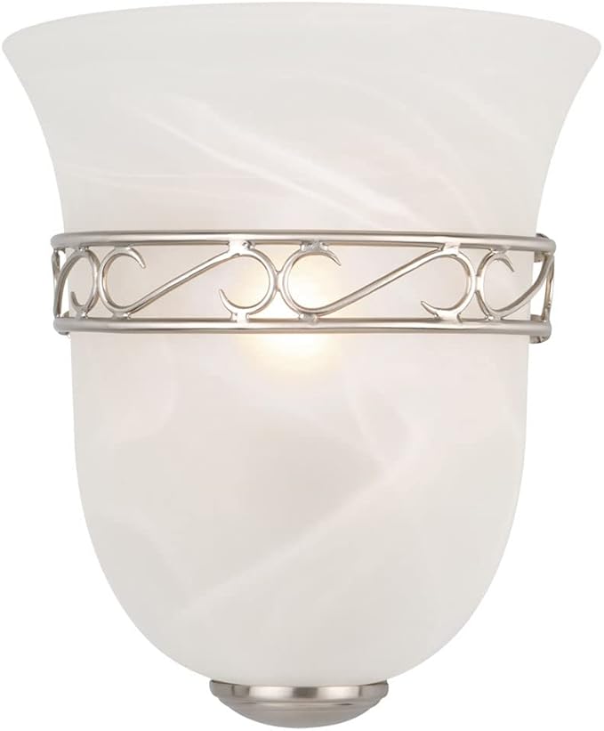 Design House 514588 Marlowe Traditional 1-Light Indoor Wall Light Dimmable Alabaster Glass for Bathroom Bedroom Hallway, Satin Nickel