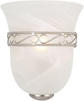 Design House 514588 Marlowe Traditional 1-Light Indoor Wall Light Dimmable Alabaster Glass for Bathroom Bedroom Hallway, Satin Nickel