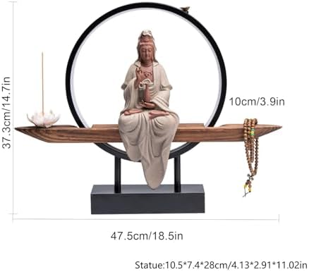LED Ring Light Ceramic Buddha Statue Incense Burner - Decorative Bonsai Tree Figurine for Home & Office Decor, Relaxation & Meditation Accessories