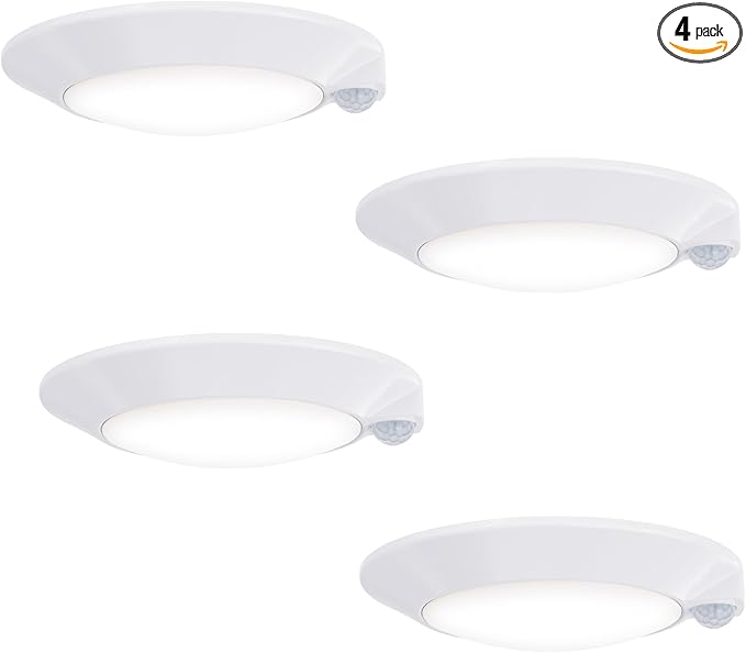 4 Inch Motion Sensor Ceiling Light, 10W 650LM, 60s Timeout, 120V LED Disk Lights, CRI90+, ETL Certified, Non-dimmable, Wet Location - Closets, Hallway, Entryway, Stairs, 4 Pack
