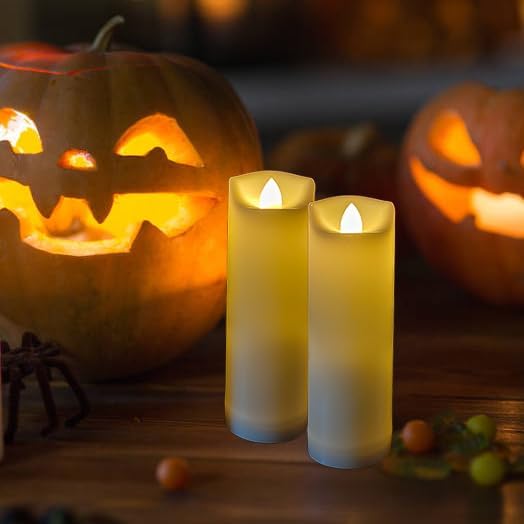 iZAN 2 Pack Flameless Battery Operated LED Pillar Candles with Remote Outdoor Waterproof Flickering Decorative Lights for Halloween Christmas Home Kitchen Décor Wedding Party Event Decorations 2”x6”