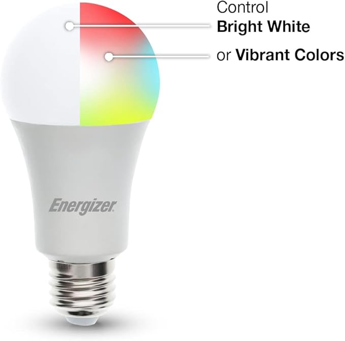 XTREME Energizer Connect Smart A19 LED White & Multi-Color RGB Light Bulb with Voice Control and Remote Access Through Your Smartphone | Compatible with Alexa and Google Assistant, 4 Pack