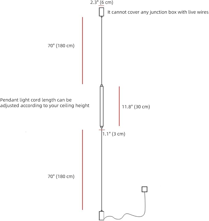 Modern Minimalist Pendant Light Linear Vertical Light Fixture Floor to Ceiling Lamp LED Pendant Lights Plug in Ceiling Hanging Light for Bedroom Bedside Living Room 11.8“