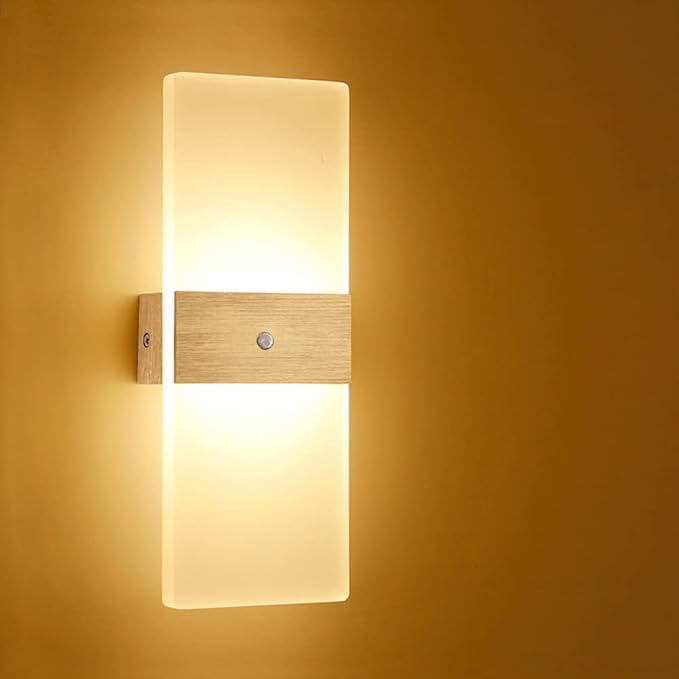 LED Motion Sensor Wall Lamp Security Light 12W SMD 2835 Acrylic Up/Down Wall Sconce Light Motion Activated Porch Lamp Fixture Modern Lighting for Stairway Patio Aisle Brushed Silver 3000K