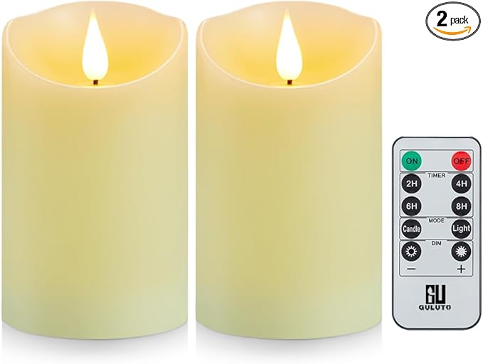 Flameless Candles, Battery Operated Candles with Remote and Timer, 3" x 6", Set of 2, LED Candle Flickering Electric Pillar Candle, Ivory Real Wax for Home Wedding Birthday Decoration
