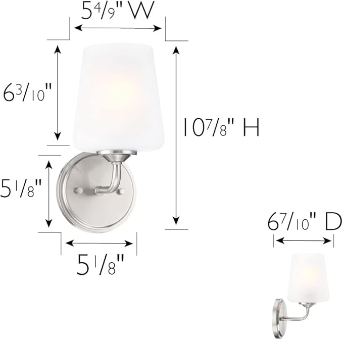 Design House 589283 Stasia Wall Light Sconce with Frosted Glass Tapered Shade for Bathroom Bedroom Entryway, Satin Nickel