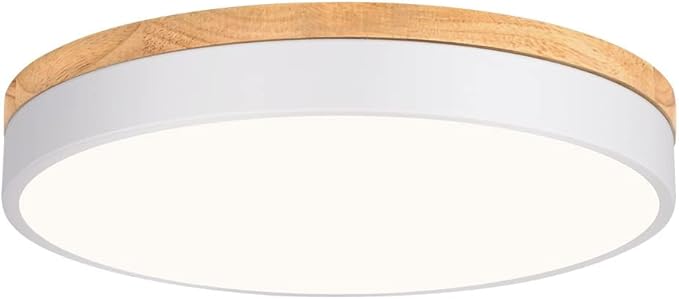 Dimmable Wood Oak Ceiling Light Fixture Modern White LED Flush Mount Ceiling Light 5CCT Minimalist Circle Close to Lighting Fixture for Bedroom Kitchen Bathroom Laundry Room 15.74 Inch