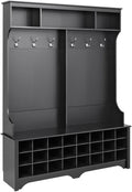 Prepac Black Hall Tree, Shoe Cabinet, Storage Cabinet with 24 Shoe Cubbies and 6 Double Coat Hooks 15.5" D x 60" W x 77" H