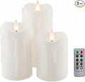 Flameless Pillar Candles Flickering with Remote Timer, Battery Operated LED Candles Up to 400 Hours, 3D Moving Flame Real Wax Candles. (White with Dripping Tear)