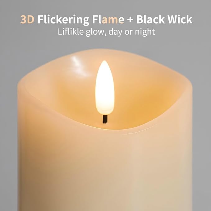 3x6 Inch Flameless Candles with Remote, Real Wax LED Pillar Candles Battery Operated, Flickering Fake Candles for Valentines Day Decorations, Home Decor, Wedding Decor
