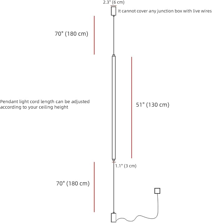 Modern Minimalist Linear Pendant Light Plug in LED Pendant Floor to Ceiling Lamp 51" Long Strip LED Hanging Lamp for Bedroom Bedside Living Room Corner