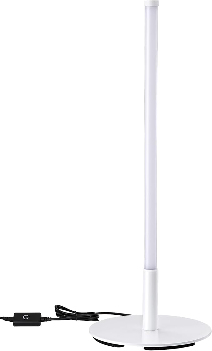 EDISHINE Upgraded LED Table Lamp, Dimmable Bedside Lamp, 3 Color Temperature, Power Cord Touch Switch Desk Lamp, Minimal Nightstand Lamp for Bedroom, Living Room, Gift, Metal Finish, Eye Caring, White