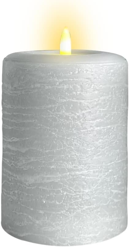 LumiPur Signature Natural Glow Flickering Flameless LED Wax Pillar Candle (3.5" x 5", Gray Fog)