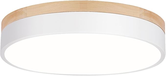 Dimmable Wood Ceiling Light Fixture 2700K-6000K 5CCT Modern White LED Flush Mount Ceiling Light Minimalist Circle Close to Lighting Fixture for Bedroom Kitchen Bathroom Laundry Room 11.81 Inch