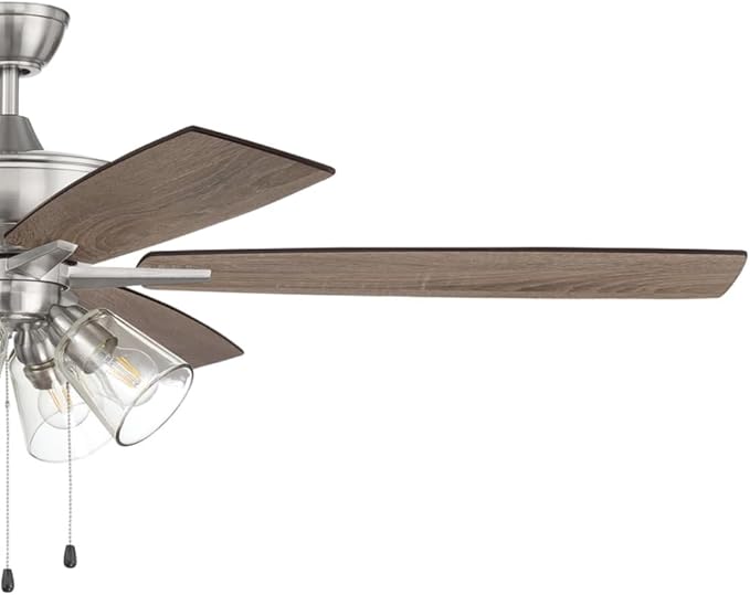 Craftmade S104BNK5-60DWGWN Super Pro 60" Ceiling Fan with LED Lights & Pull Chain, 5 Reversible Driftwood/Grey Walnut MDF Blades, Brushed Polished Nickel